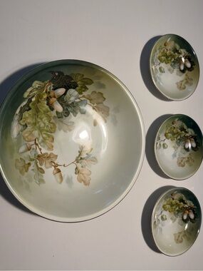 VTG Reinhold Schlegelmilch Hand-painted Oak Leaf Acorn Porcelain 4 Bowls